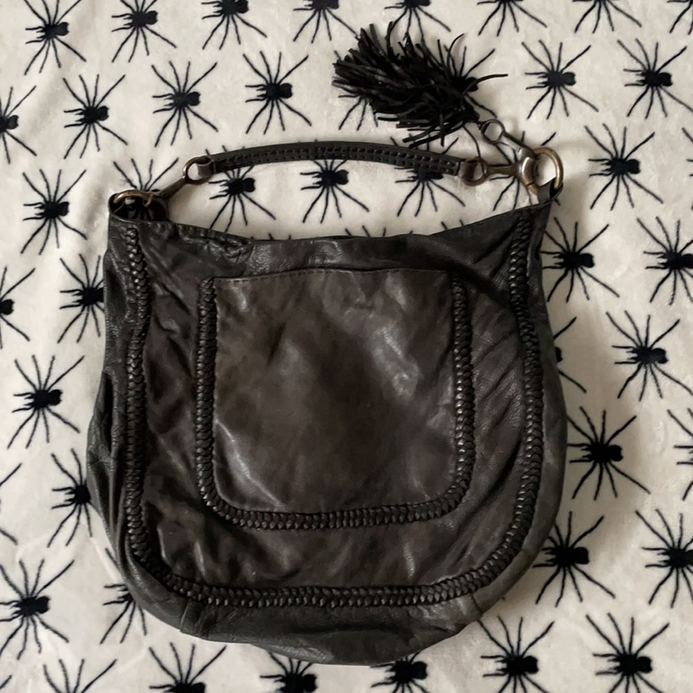 All Saints Large Brown Leather Braided Bag